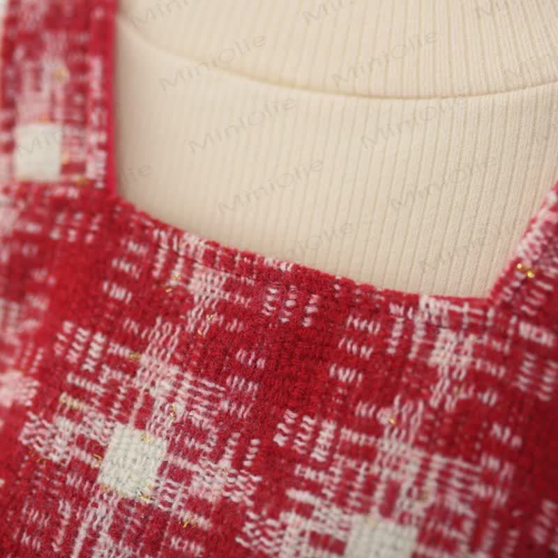 Baby Girl Bow Plaid Fleece Lined Dress - image 7