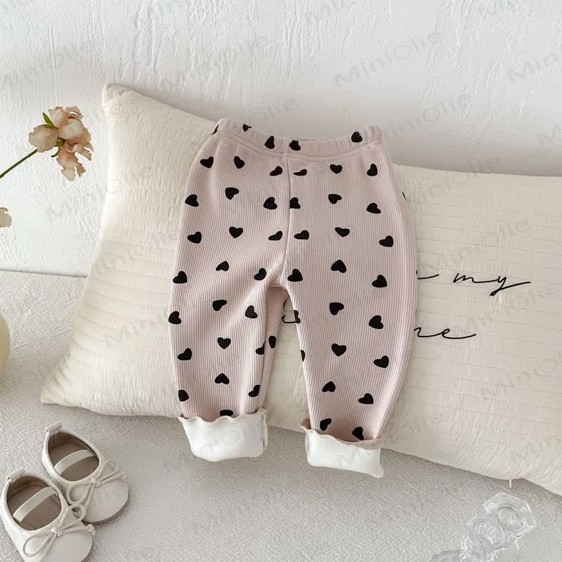 Baby Toddler Girl Heart Fleece Lined Leggings - Khaki - 8Y - image 11