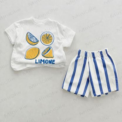 LIMONE Baby Blue Vertical Striped 2-piece Shorts Set - White&Blue - 2-3T - image 1