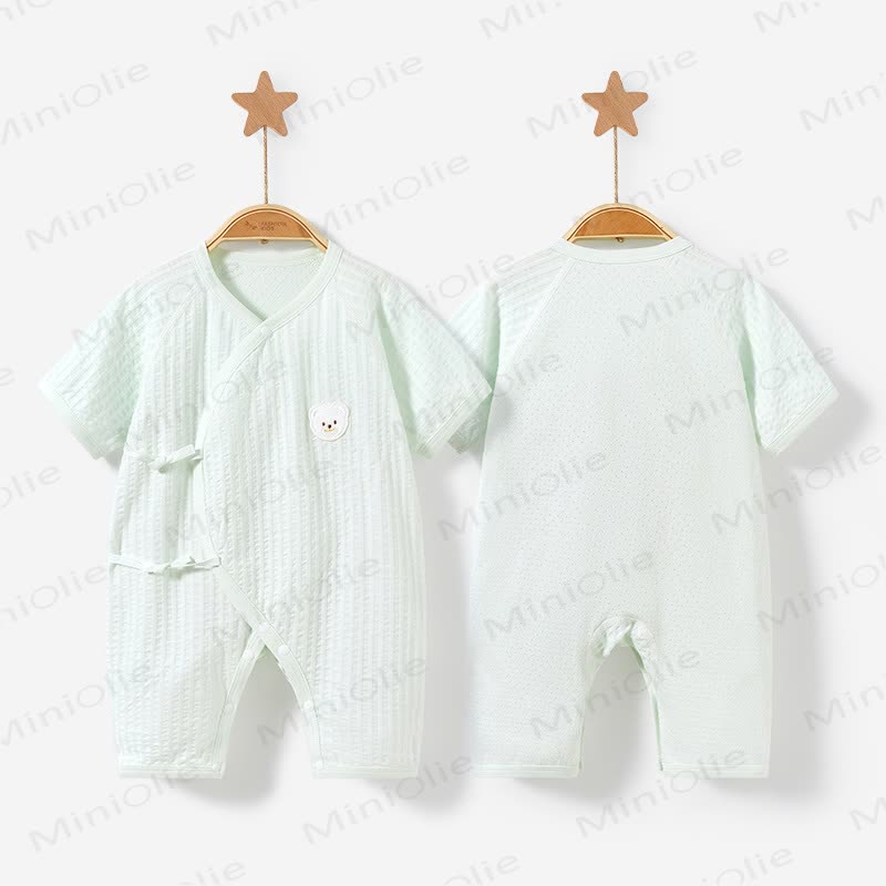 Baby Bear Pattern Solid Color Romper - Green - 9-12M - image 5