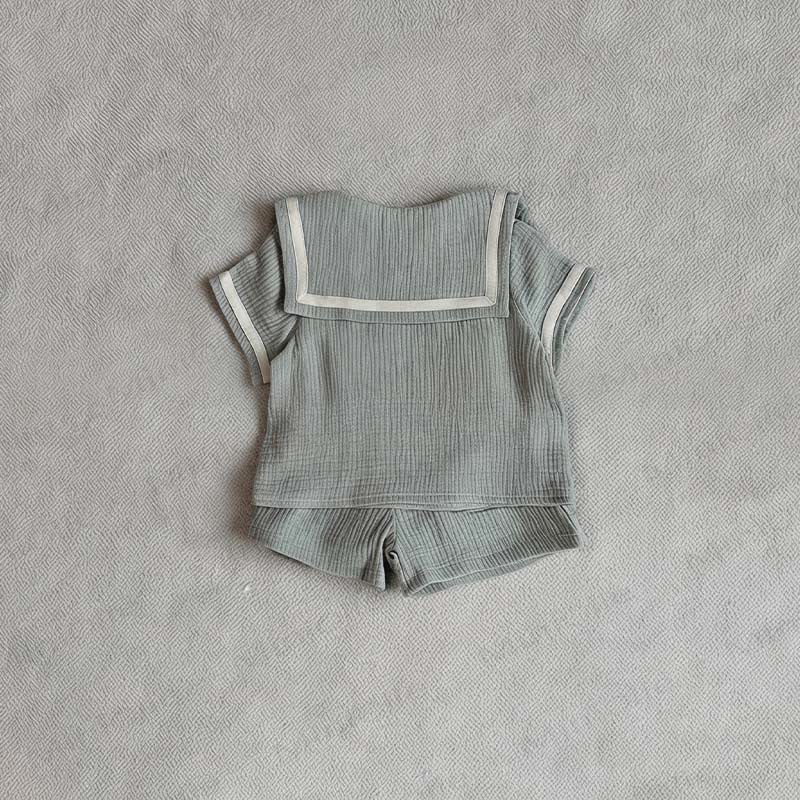 Toddler Girls Cotton Sailor Collar Tee and Shorts 2-piece Set - Green - 6-7T - image 3
