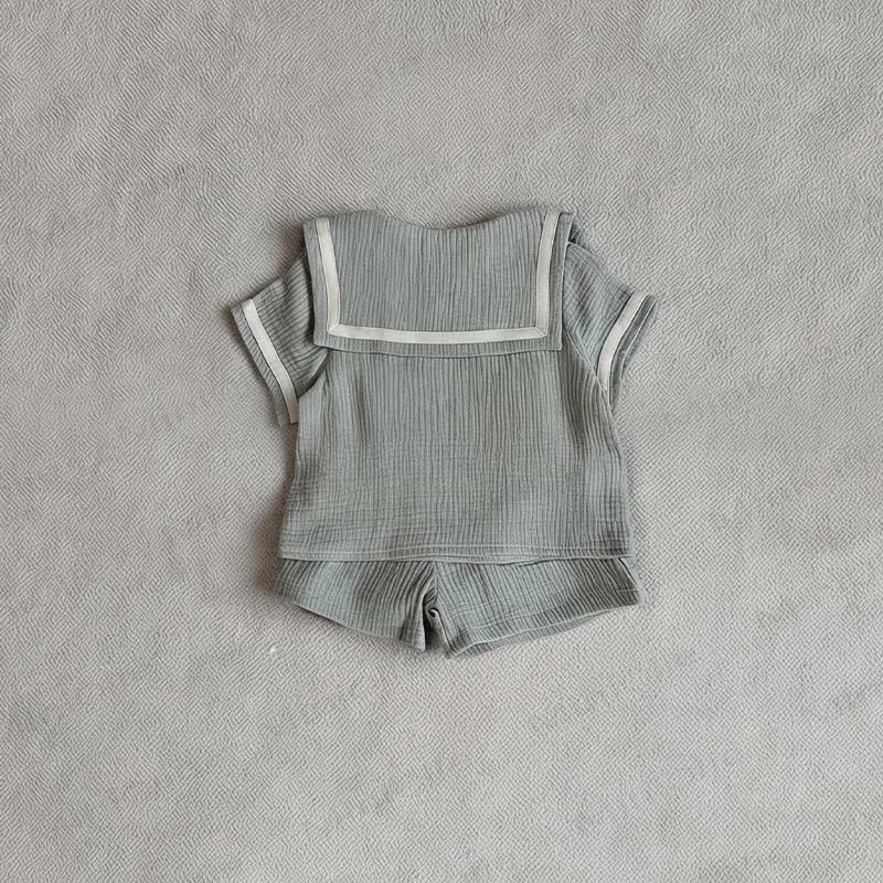 Toddler Girls Cotton Sailor Collar Tee and Shorts 2-piece Set - Green - 6-7T - image 3