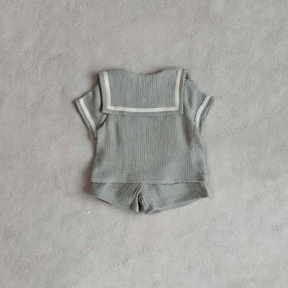 Toddler Girls Cotton Sailor Collar Tee and Shorts 2-piece Set - Green - 6-7T - image 3