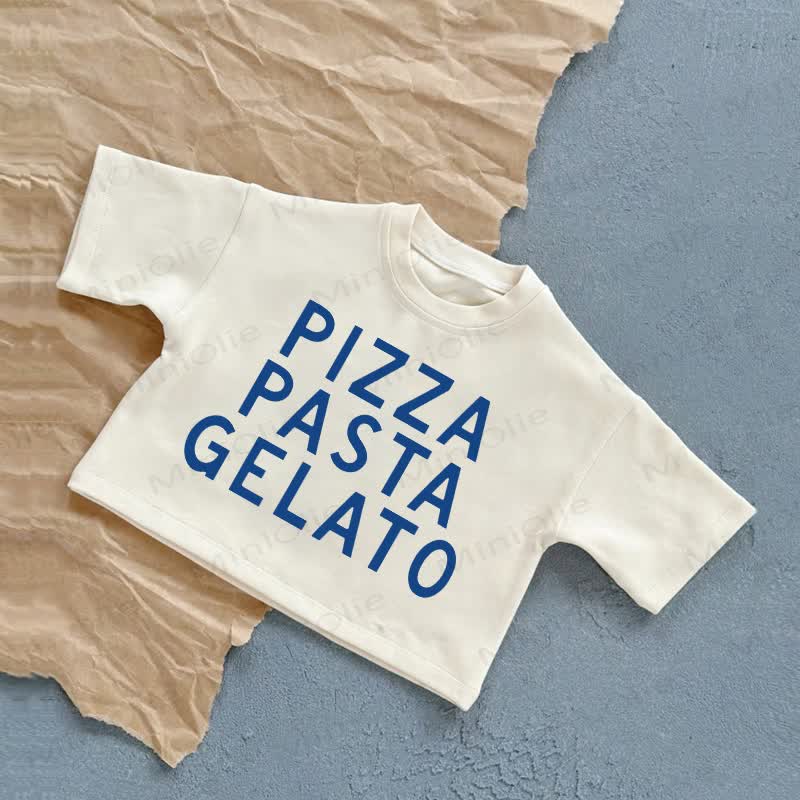 PIZZA PASTA GELATO Baby Slogan White Casual T-Shirt - White - 2-3T - image 1