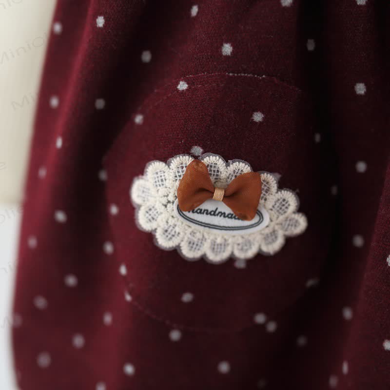 Baby Girl Bow Dot Lace Fleece Lined Dress - image 7