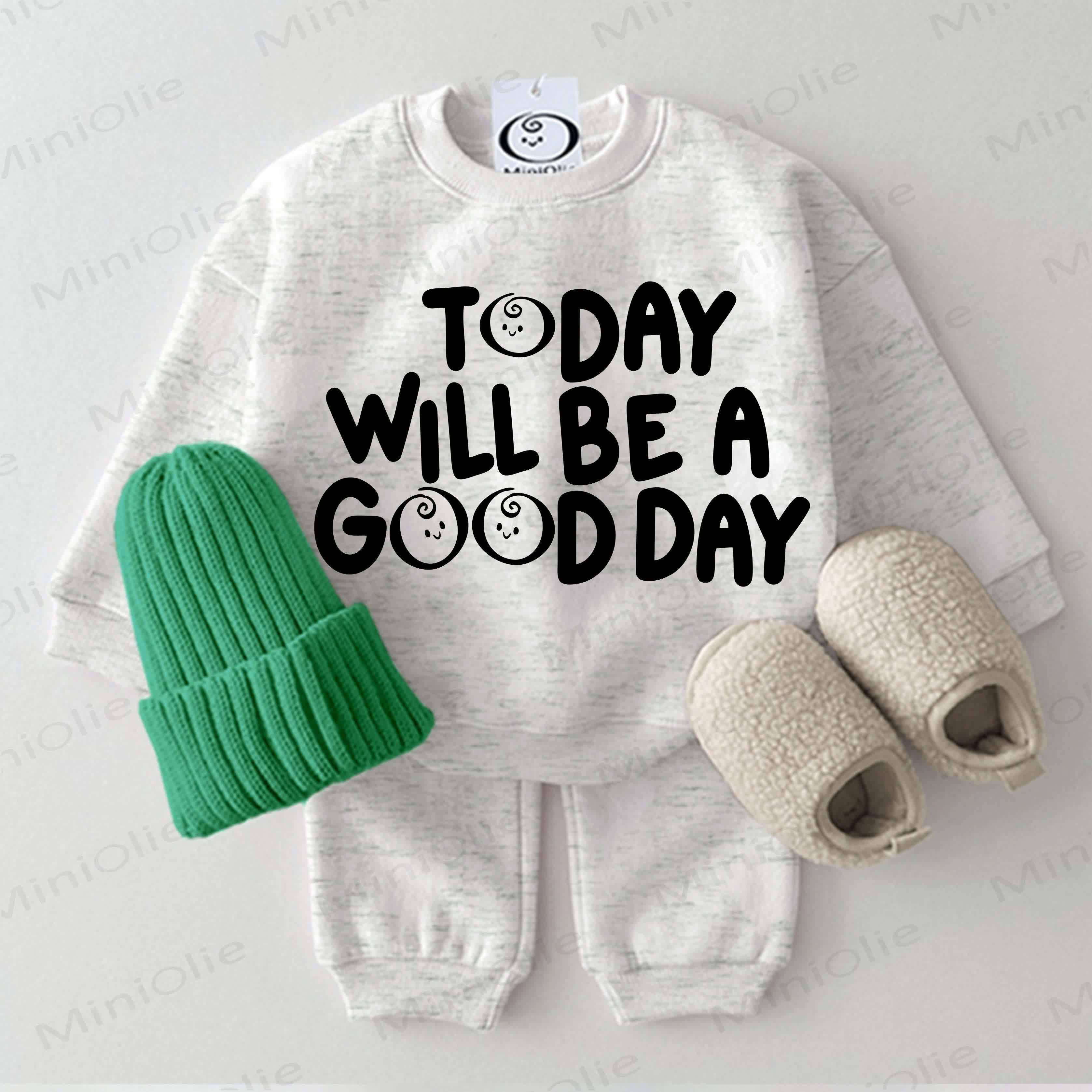 TODAY WILL BE A GOOD DAY Baby Sweatshirt 2-piece Set - Light Gray - 2-3T - image 8