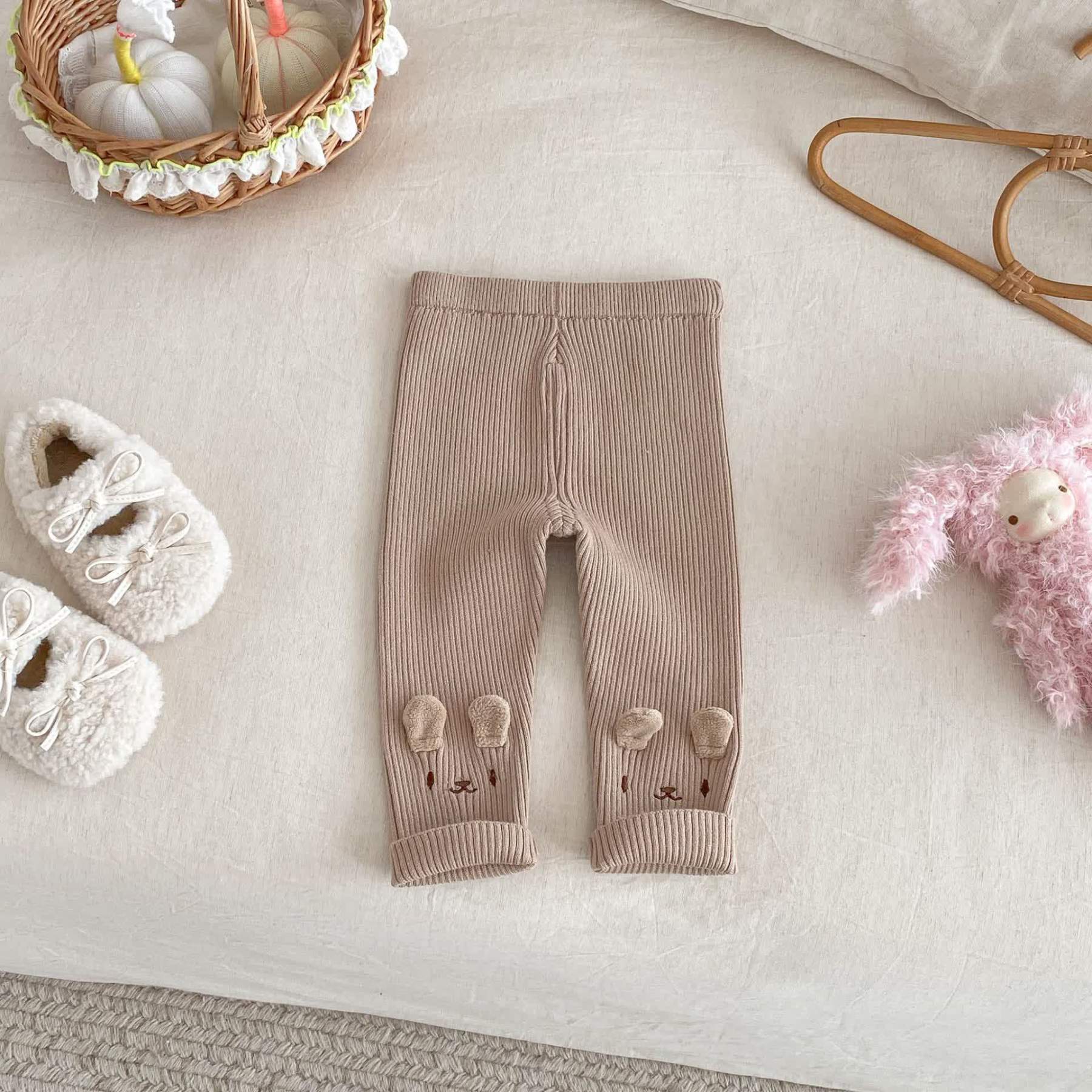 Baby Toddler Girl Embroidered Bunny Knitted Leggings - Khaki - 5-7T - image 6
