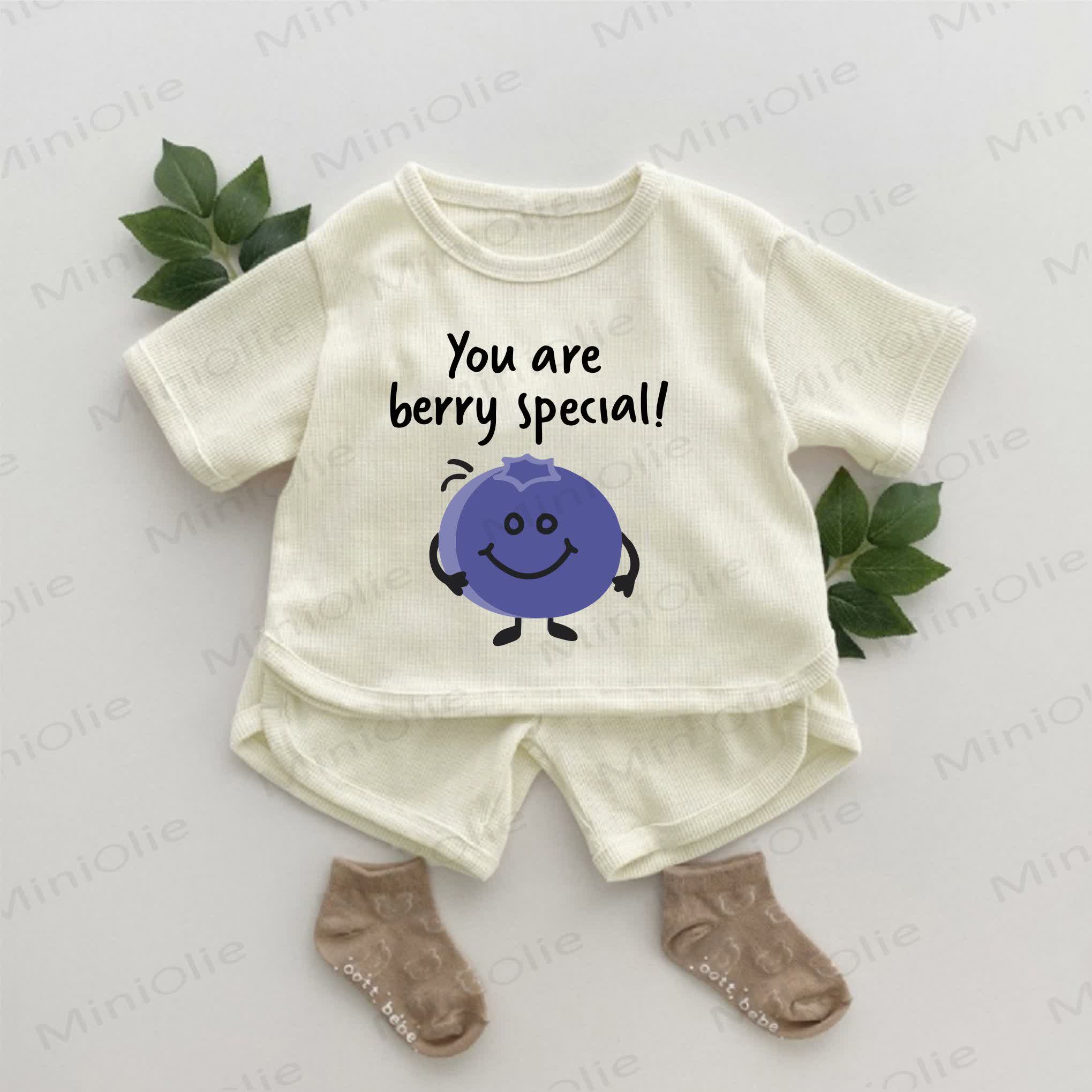 YOU ARE BERRY SPECIAL! Baby Blueberry Print Slogan Waffle 2-piece Set - Apricot - 2-3T - image 1