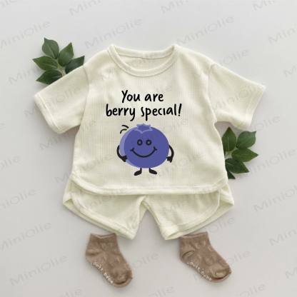 YOU ARE BERRY SPECIAL! Baby Blueberry Print Slogan Waffle 2-piece Set - Apricot - 2-3T - image 1