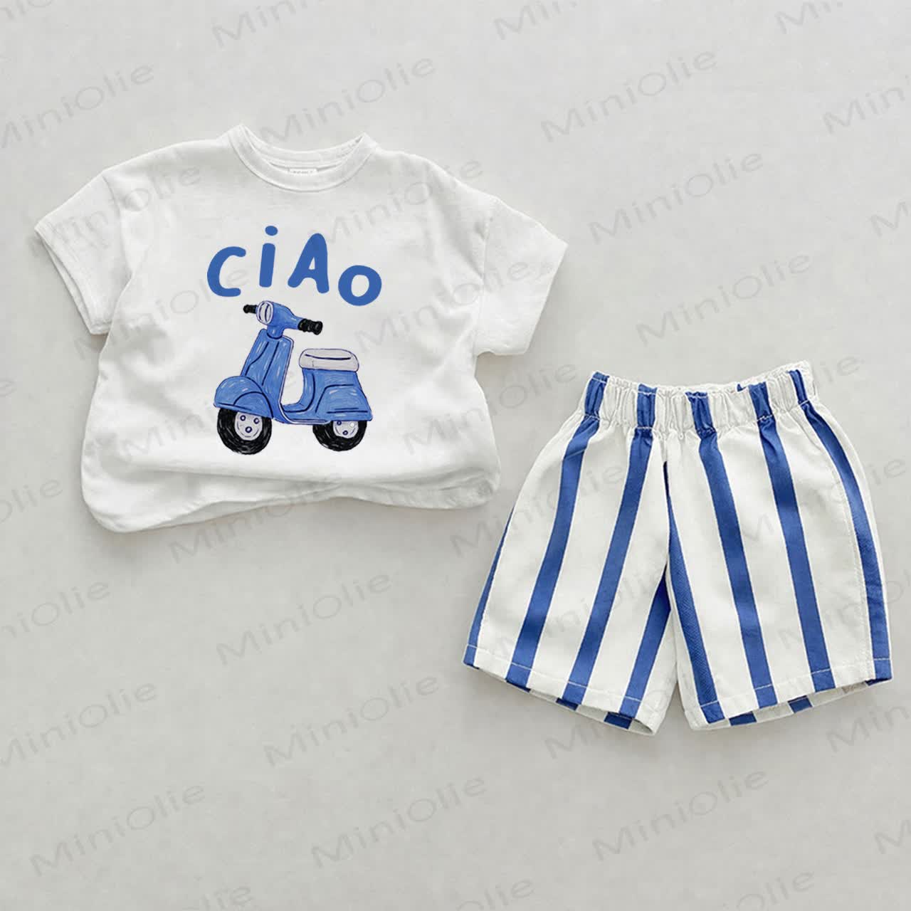 CIAO Baby Blue Vertical Striped 2-piece Shorts Set - White&Blue - 2-3T - image 1