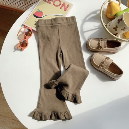 Toddler Solid Color Bell-bottomed Pants - Army Green - 10Y - image 12