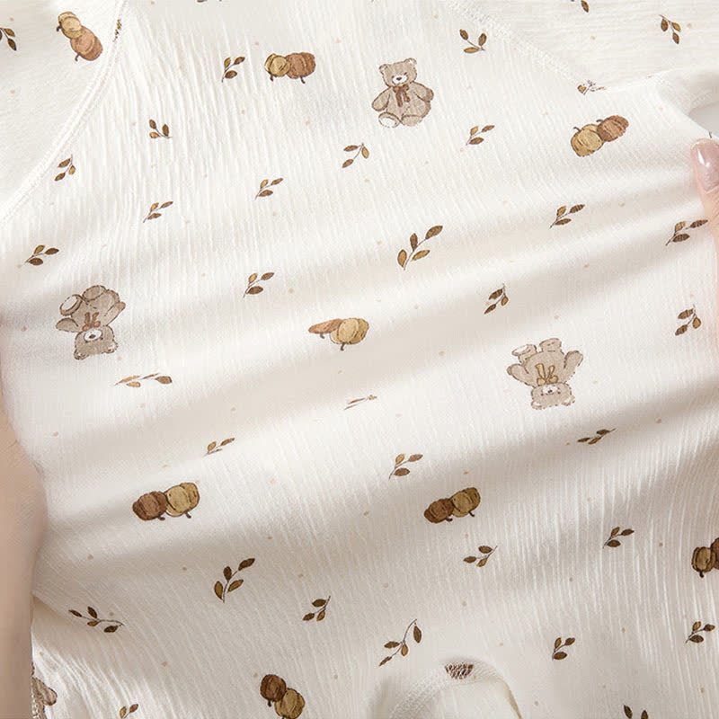 Baby Bowknot Dot/Bear Front Placket Button Romper - image 8