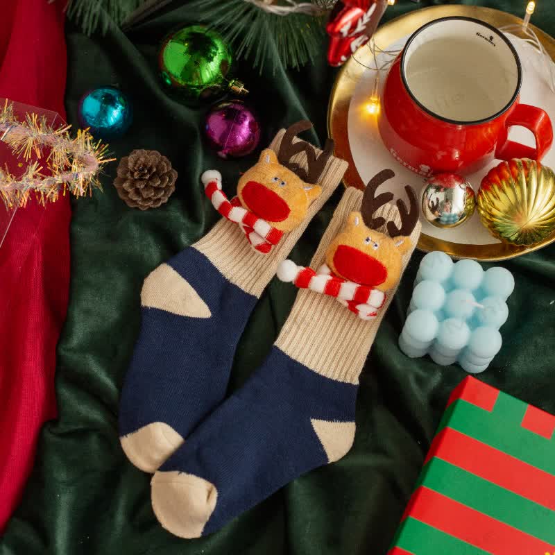 Baby Christmas 3D Doll Warm Floor Socks - Navy Elk - 6-10T - image 10
