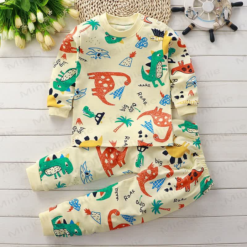 Baby Toddler Dino Crew Neck Pajamas Set - Light Yellow - 5-7T - image 1