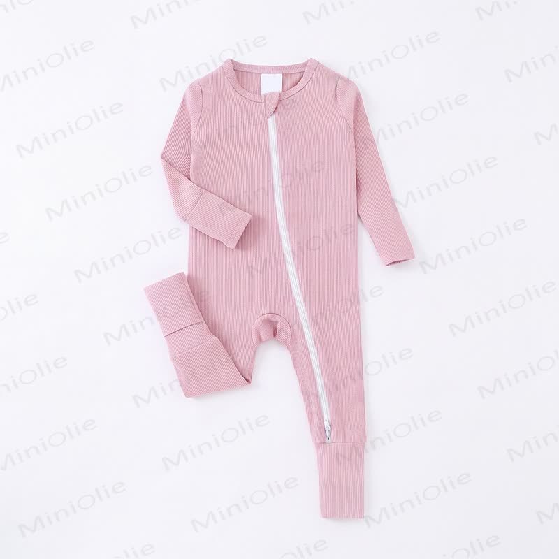 Baby Ribbed Solid Color Zip Romper - Pink - 3Y - image 6