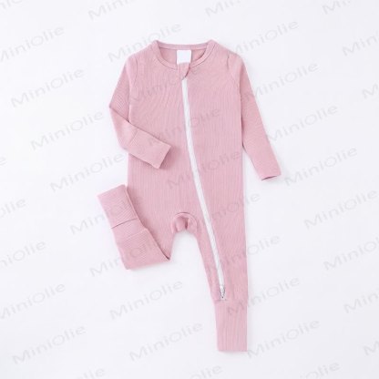 Baby Ribbed Solid Color Zip Romper - Pink - 3Y - image 6