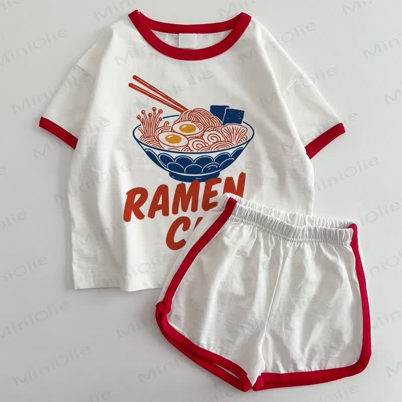 RAMEN CLUB Baby T-shirt and Shorts 2-Piece Set - White&Red - 3-5T - image 1