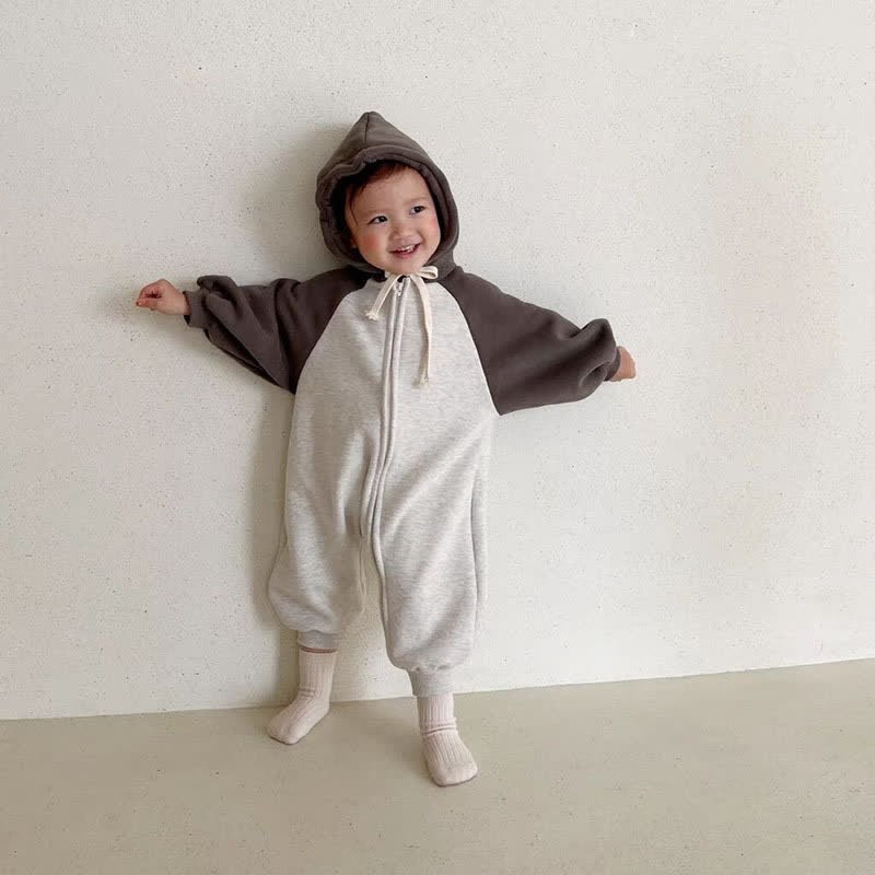 Baby Color Block Loose Hooded Romper - image 4