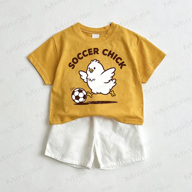 SOCCER CHICK Baby Tee and Shorts 2-Piece Set - Yellow&White - 3-5T - image 1