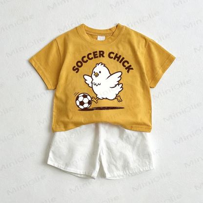 SOCCER CHICK Baby Tee and Shorts 2-Piece Set - Yellow&White - 3-5T - image 1