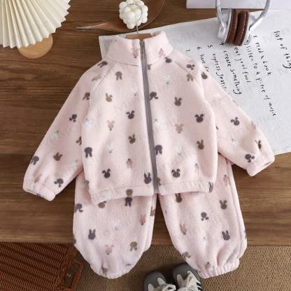 Toddler Kid Cute Animal 2-Piece Fleece Set - Pink Rabbit - 12Y - image 5