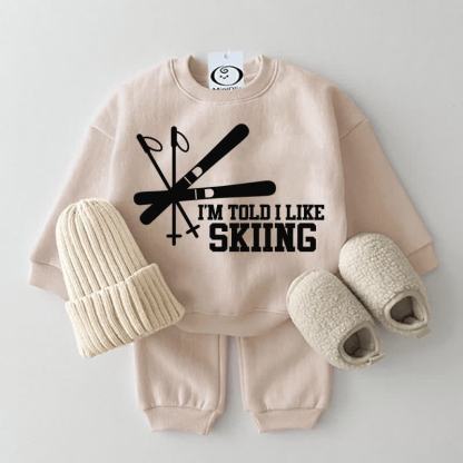 I'M TOLD I LIKE SKIING Baby Sweatsuit 2-piece Set - Beige - 2-3T - image 4