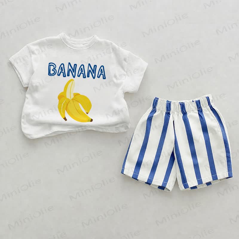 BANANA Baby Banana Print Blue Vertical Striped 2-piece Shorts Set - White&Blue - 2-3T - image 1