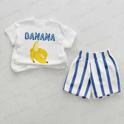 BANANA Baby Banana Print Blue Vertical Striped 2-piece Shorts Set - White&Blue - 2-3T - image 1
