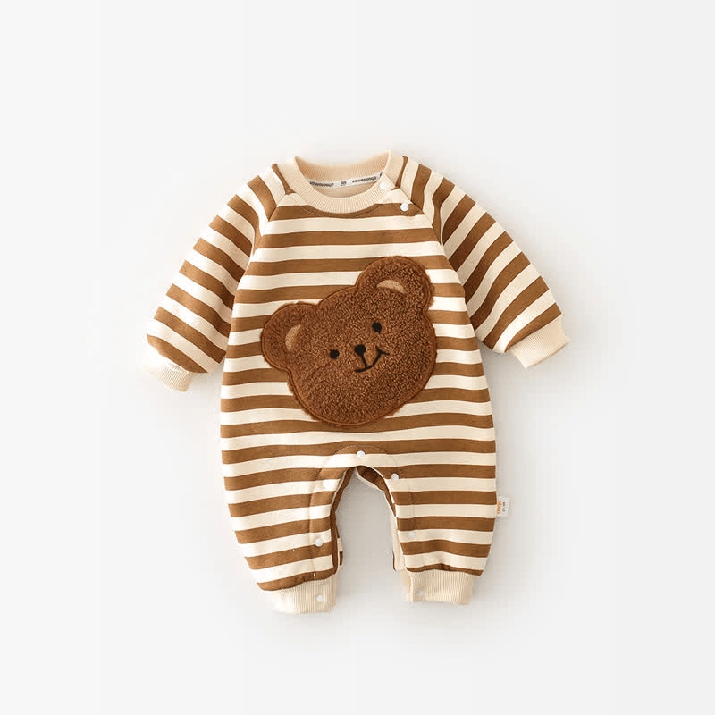 Baby Striped Bear Fleece Lined Romper - Brown - 18-24M - image 8