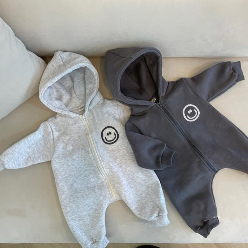 Baby Smiley Loose Hooded Romper - Dark Grey - 18-24M - image 1