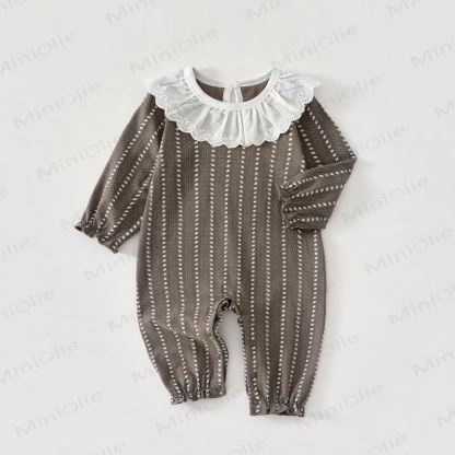 Baby Lace Collar Cotton Romper - Coffee - 18-24M - image 5