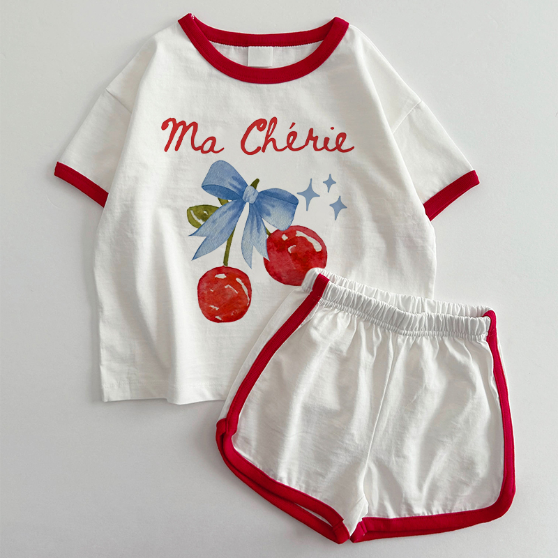 MA CHERIE Baby Bows&Cherry T-shirt and Shorts 2-Piece Set - White&Red - 3-5T - image 1