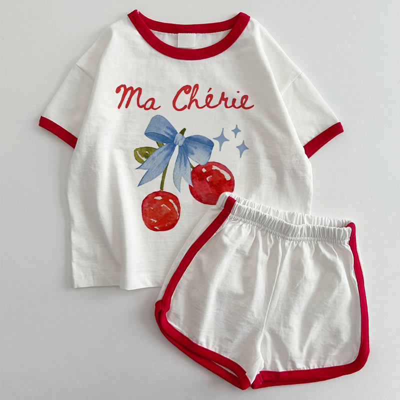 MA CHERIE Baby Bows&Cherry T-shirt and Shorts 2-Piece Set - White&Red - 3-5T - image 1