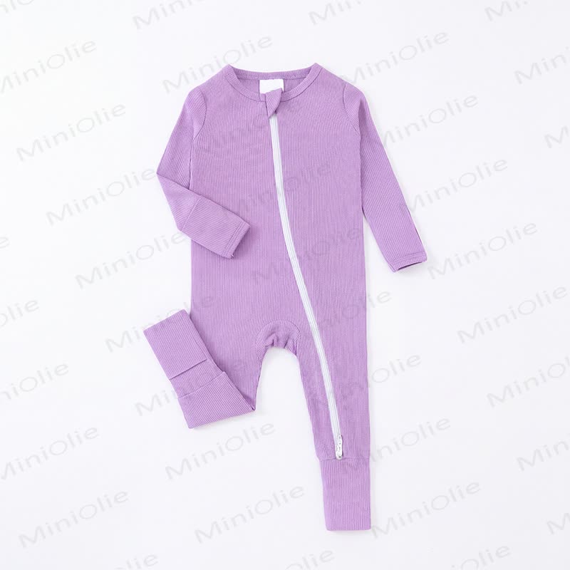 Baby Ribbed Solid Color Zip Romper - Purple - 3Y - image 4