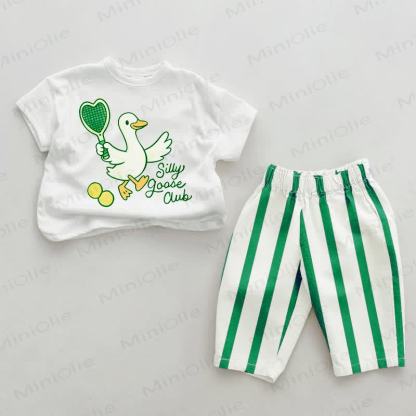 SILLY GOOSE CLUB Baby Green Vertical Striped 2-piece Set - White&Green - 2-3T - image 1