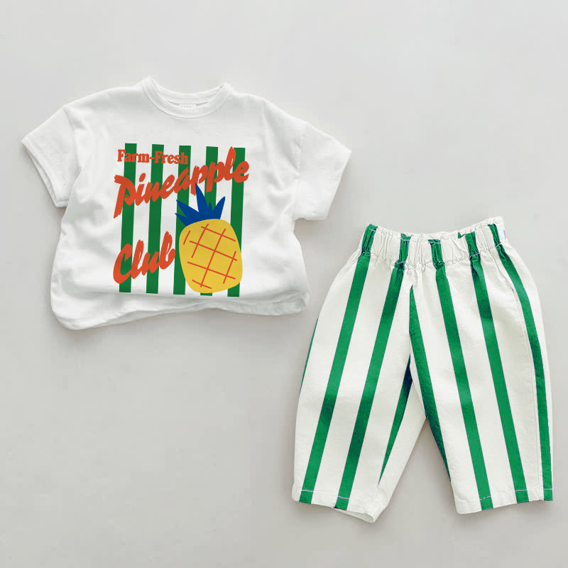 FARM-FRESH PINEAPPLE CLUB Baby Green Vertical Striped 2-piece Set - White&Green - 2-3T - image 1