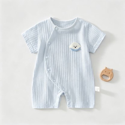Baby Solid Color Dog Front Snaps Romper - Blue - 18-24M - image 4