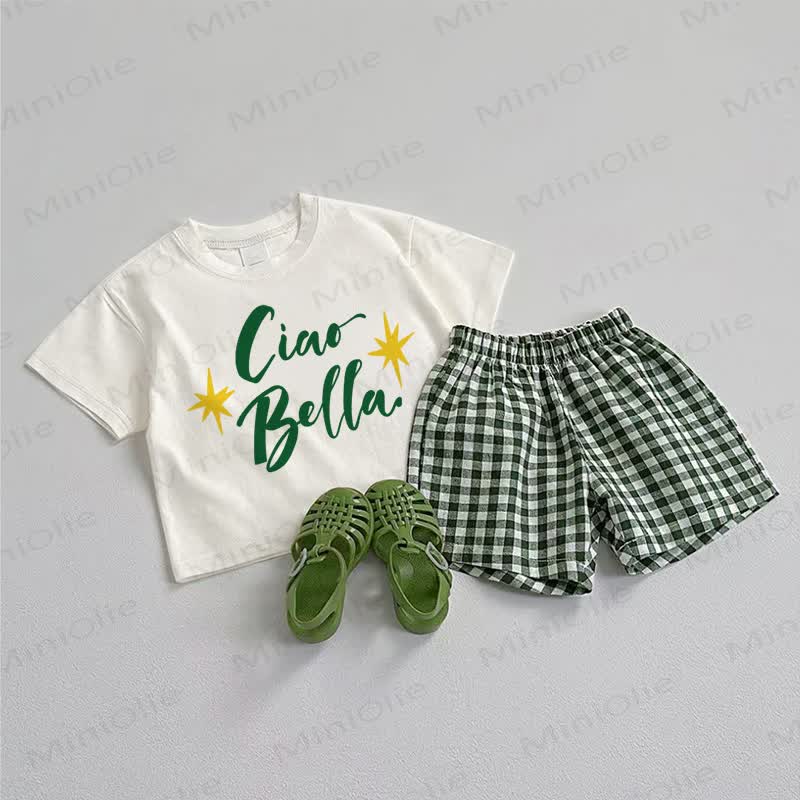 CIAO BELLA Baby Tee and Plaid Shorts 2-Piece Set - White&Green - 3-5T - image 1