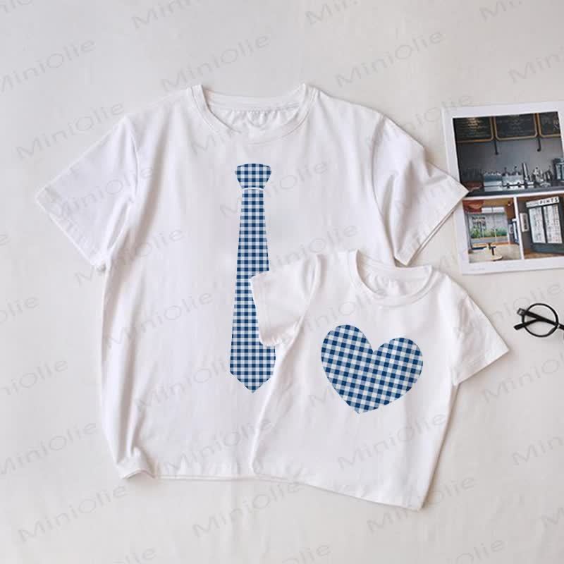 White Family Plaid Tie or Heart Print Matching T-Shirt - White - Adult T-Shirt: XL - image 1
