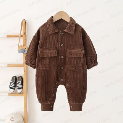 Baby Solid Color Corduroy Cargo Romper - Coffee - 2-3T - image 15