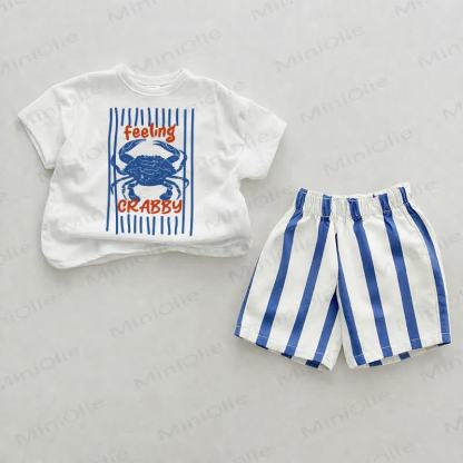 FEELING CRABBY Baby Blue Vertical Striped 2-piece Shorts Set - White&Blue - 2-3T - image 1