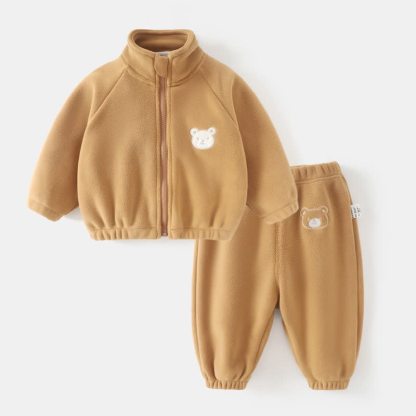 Toddler Baby Bear Patch Fleece Zip Up 2-piece Set - Brown - 4-5T - image 6