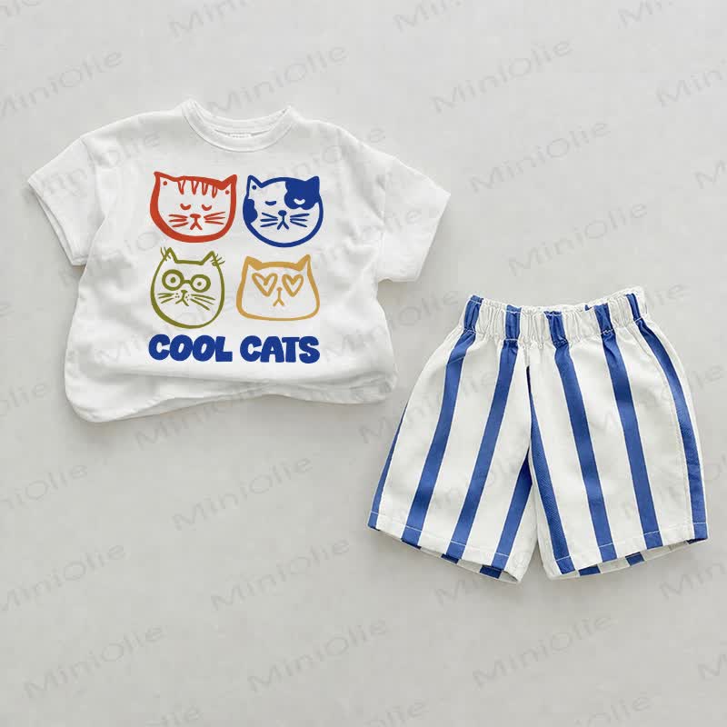 COOL CATS Baby Blue Vertical Striped 2-piece Shorts Set - White&Blue - 2-3T - image 1