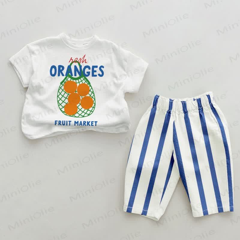ORANGES FRUIT MARKET Baby Blue Vertical Striped Pants 2-piece Set - White&Blue - 2-3T - image 1