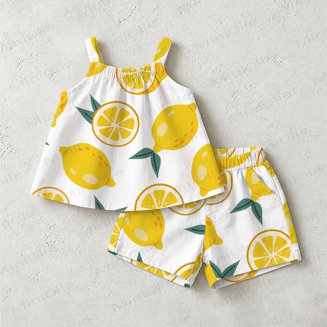 Baby Toddler Yellow Lemon Print Short-Sleeve Set - White - 3-4T - image 1