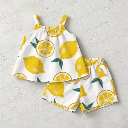 Baby Toddler Yellow Lemon Print Short-Sleeve Set - White - 3-4T - image 1