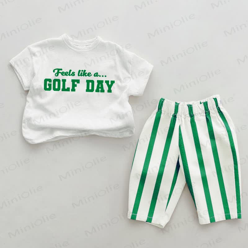 FEELS LIKE A... GOLF DAY Baby Green Vertical Striped 2-piece Set - White&Green - 2-3T - image 1
