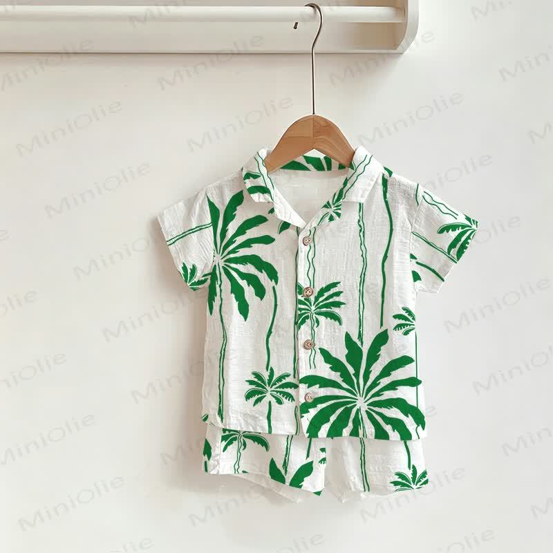Baby Toddler Green Tree Print Shirt and Shorts 2-piece Set - White - 3-5T - image 1