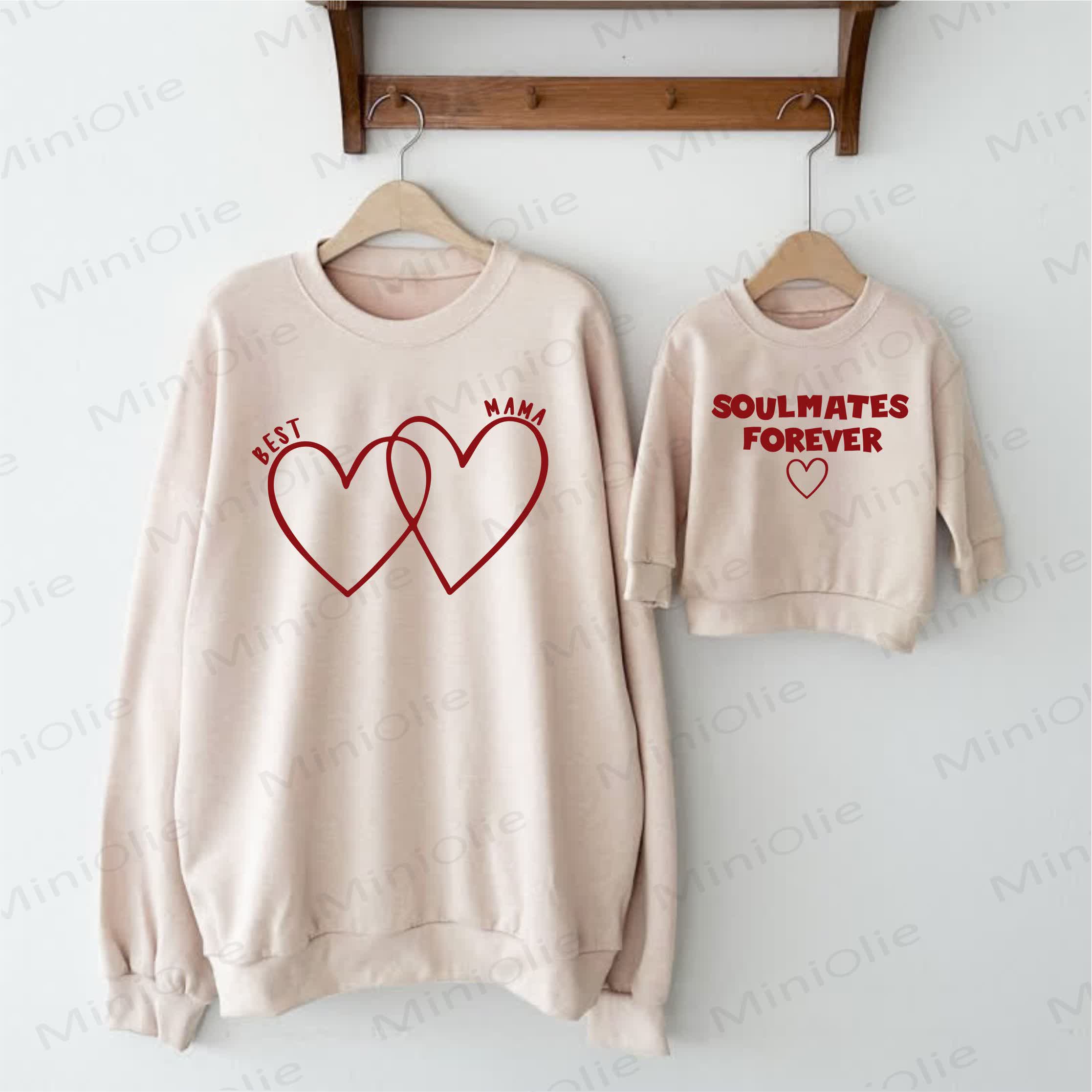 BEST MAMA/SOULMATES FOREVER Beige Family Heart Print Sweatshirt - Beige - Adult Sweatshirt: XL - image 1