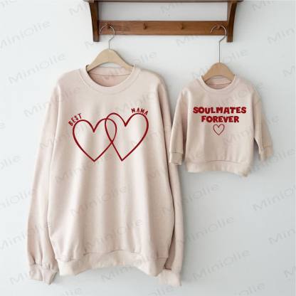 BEST MAMA/SOULMATES FOREVER Beige Family Heart Print Sweatshirt - Beige - Adult Sweatshirt: XL - image 1